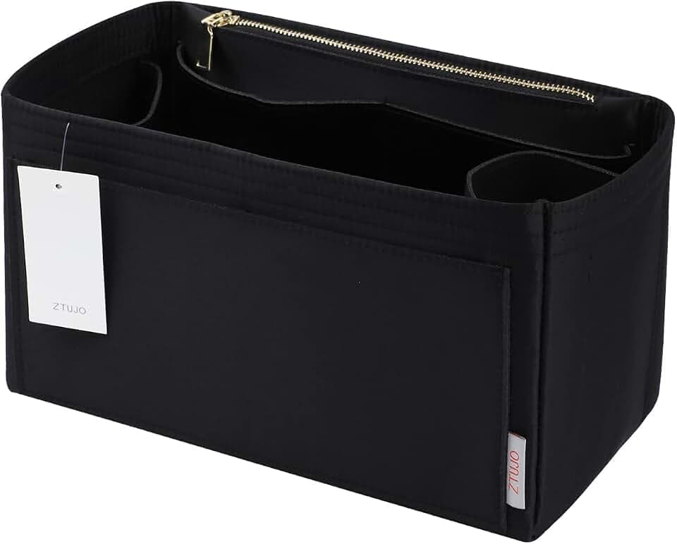 ZTUJO Purse Organizer Insert For Handbags, Silky Touching Bag Organizer Insert With Bottle Holder, Perfect for Speedy, Neverfull, Tote,ONTHEGO,Artsy,Handbag and More (Medium,Silky Black)
