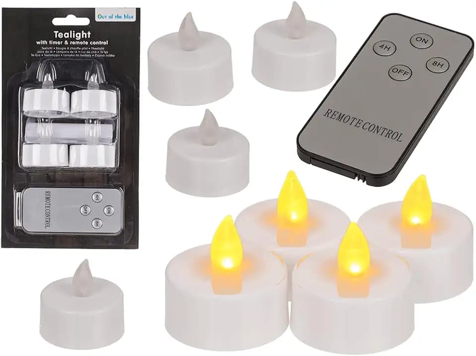 Teelicht mit Timer & Fernbedienung, 4 cm, mit warmweißen LED (inkl. Batterie), 4er Set auf Blisterkarte, Weiß