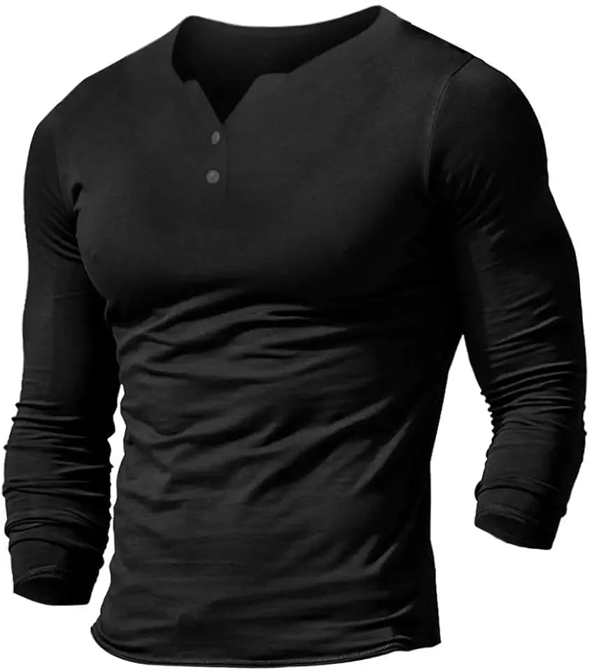 Muscle Alive Mens Short Sleeve Henleys T-Shirt Placket Plain v Neck Shirts