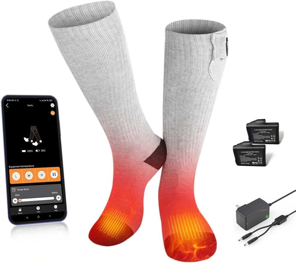 SAVIOR HEAT Heated Socks for Men Women, APP Control Rechargeable Ski Socks