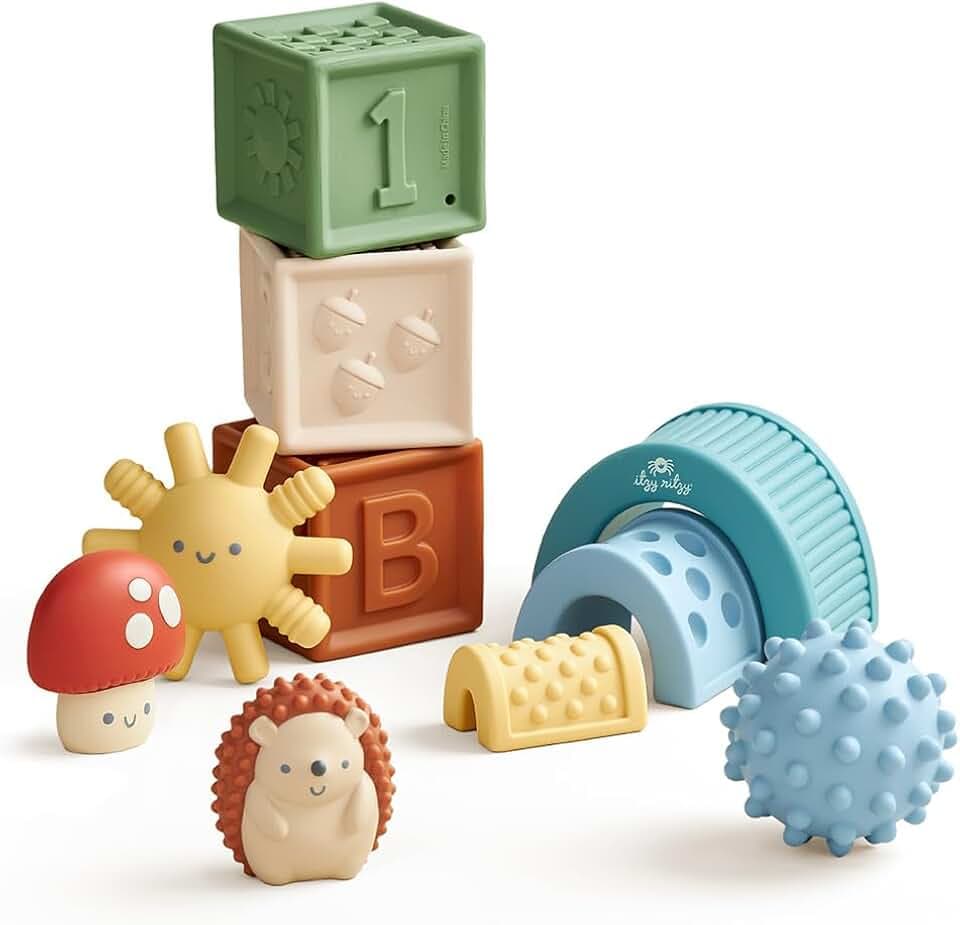 Itzy Ritzy Sensory Blocks Set, Baby Building Blocks 10-Piece, 0+ Months
