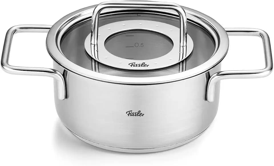 Fissler, Pure Collection Kochtopf (Ø 16 cm, 1,9 L), Edelstahl, Glasdeckel, Innenskalierung, Induktion