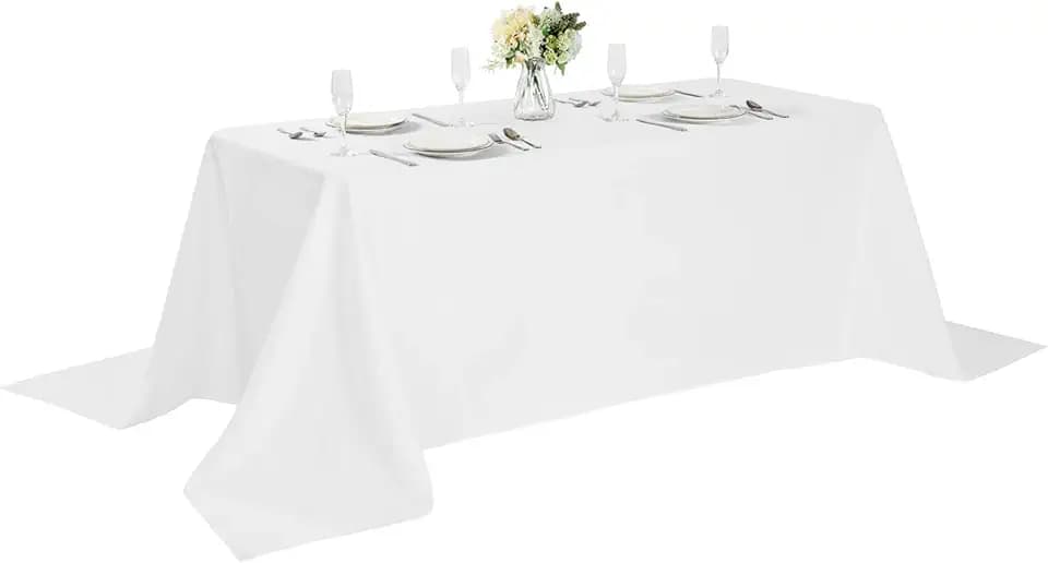 Cupuamon Rectangle Tablecloth 90x132 inch Washable Polyester Fabric Table Cloth for Wedding Party Dining Banquet Decoration（90x132, White）