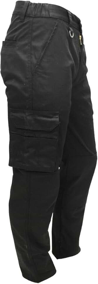 Schwarze Herren-Cargo-Arbeitshose, mehrere Taschen, halbelastischer Bund, Kniepolstertaschen, Knopf und Reißverschluss