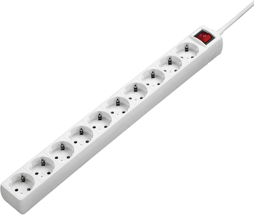 Hama Steckdosenleiste 10-Fach, mit Schalter, 3m Kabellänge, max. 3500W | Mehrfachsteckdose weiß, XXL Steckerleiste