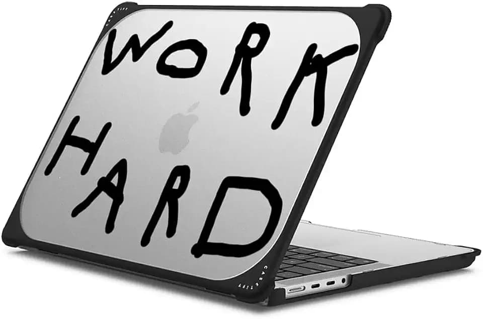 CASETiFY Bounce MacBook Pro 16-inch (M1-M5) Case [Enhanced Protective Corner Design/Ventilation Cutouts/Anti-Slip Grip] - Work Hard Black - Clear Black