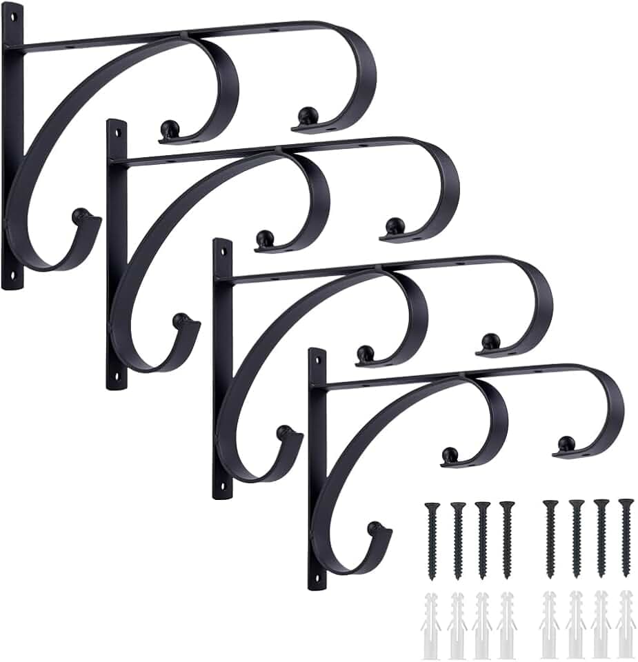 Plant Hangers Outdoor Indoor, 10 Inch Hanging Plant Brackets 2/4 Pack, Decorative Iron Plant Hooks for Hanging Plants, Bird Feeders, Wind Chimes, Flower Baskets (4Pack)