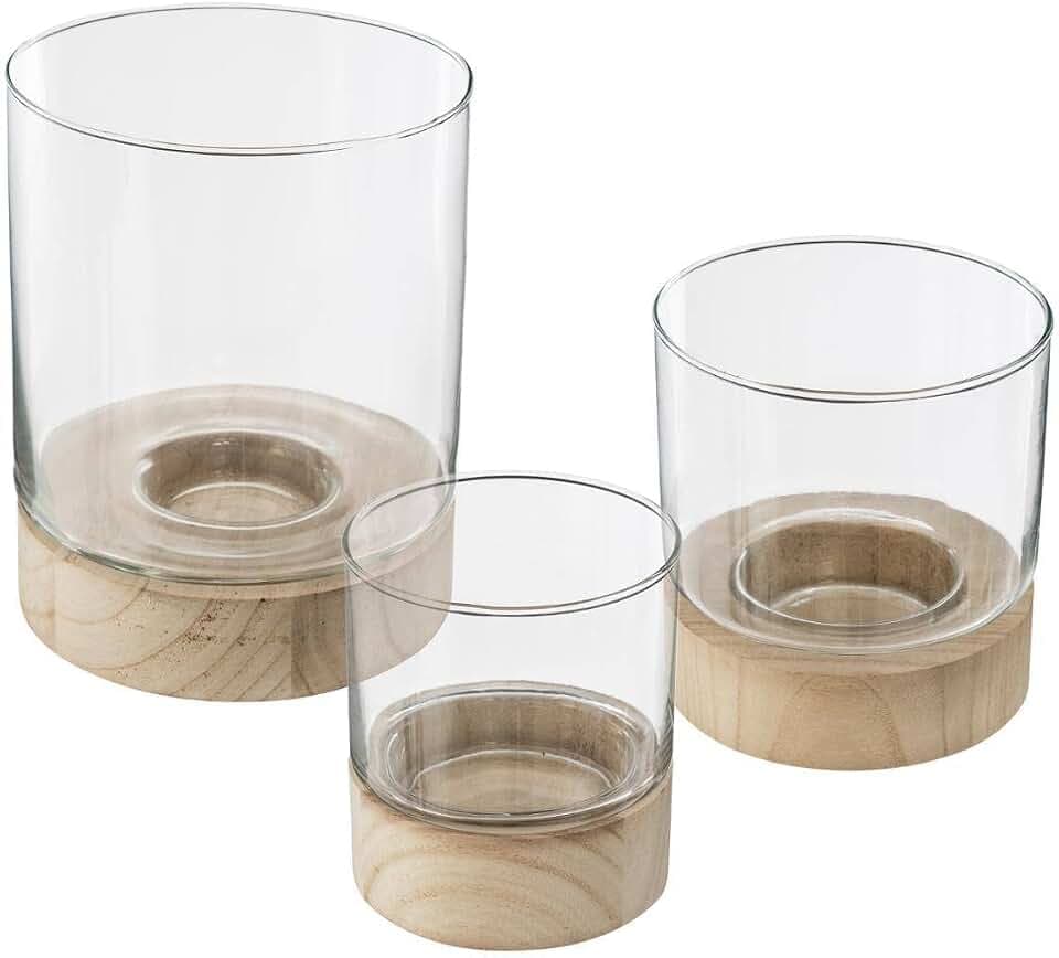 Atmosphera Set mit 3 Teelichthaltern, Sommer, Glas und Holz