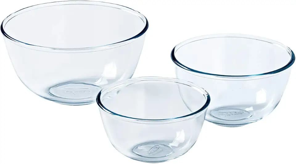 Pyrex 8023509 Salatschüssel / Rührschüssel aus Glas, 0,5 l, 1 l, 2 l, Borosilikatglas, sehr robust,