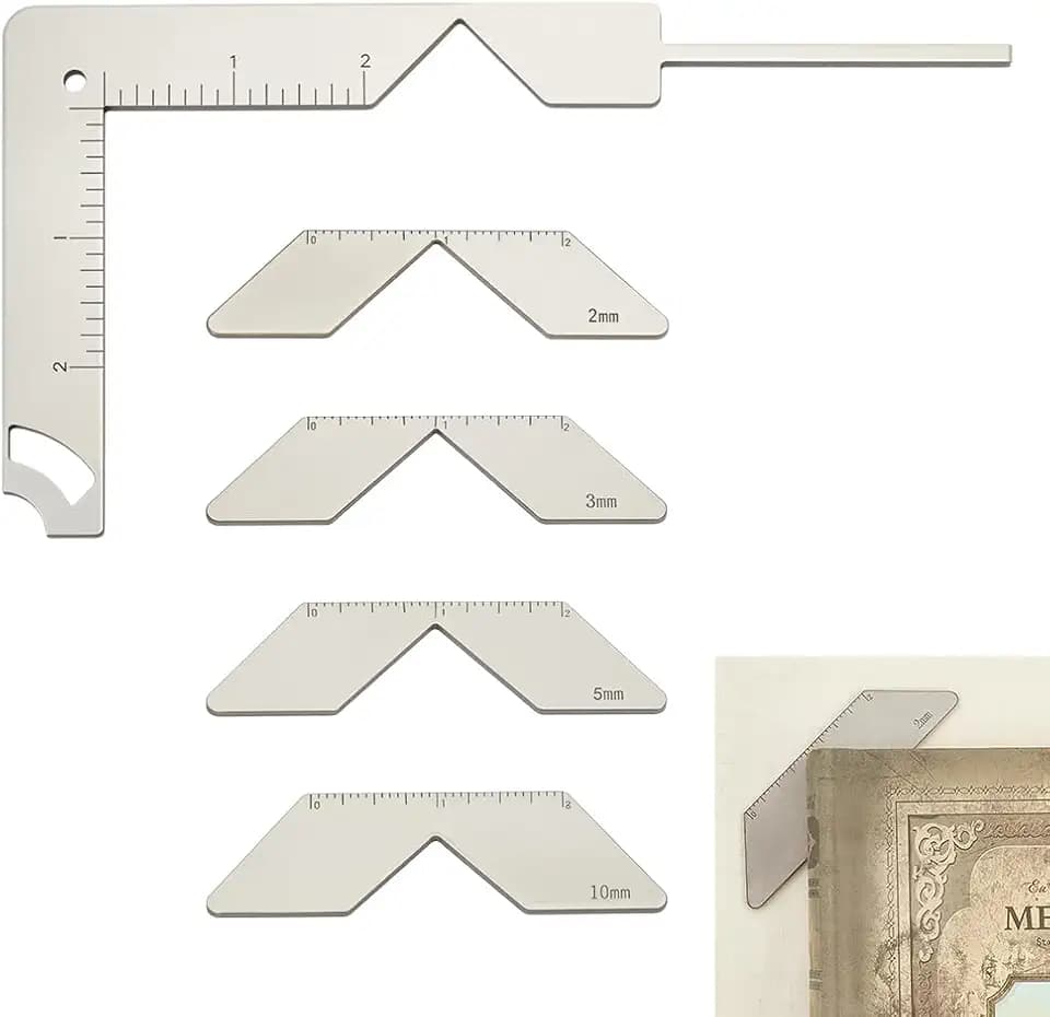 OLYCRAFT 5 Teiliges Buchbindeset Und Eckengehrungswerkzeug 5 In 1 Buchdeckelführung 2/3/5/10mm 201 Edelstahlbücher Eckenschneidewerkzeug Zum Binden Buchbindeecken Vorrichtungswerkzeuge