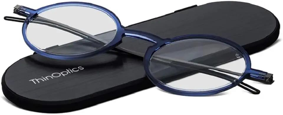 ThinOptics Unisex Adult Glasses Reading, Regular Case / Round Blue, 2.00 US