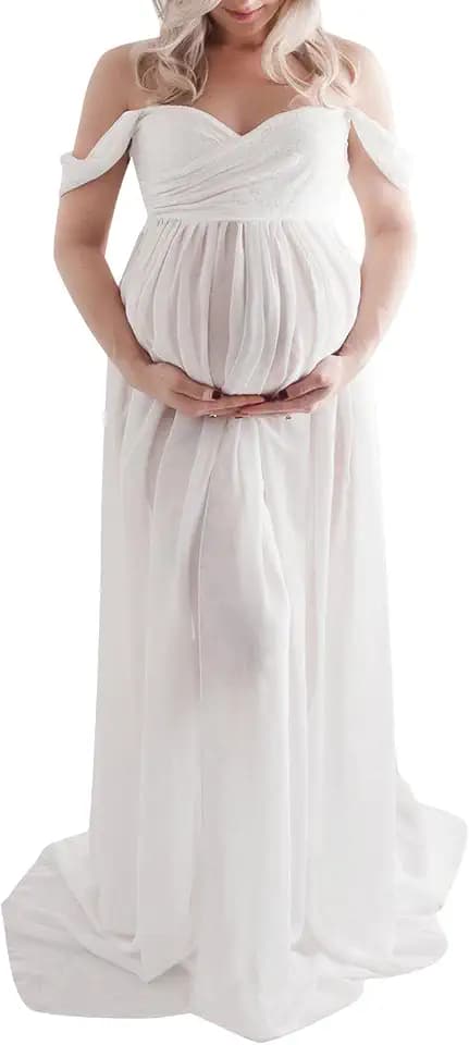 Loalirando Schwangerschaftskleid, Shooting, Foto, aus leichtem Chiffon, Maxi-Länge, schulterfrei, für Fotografie