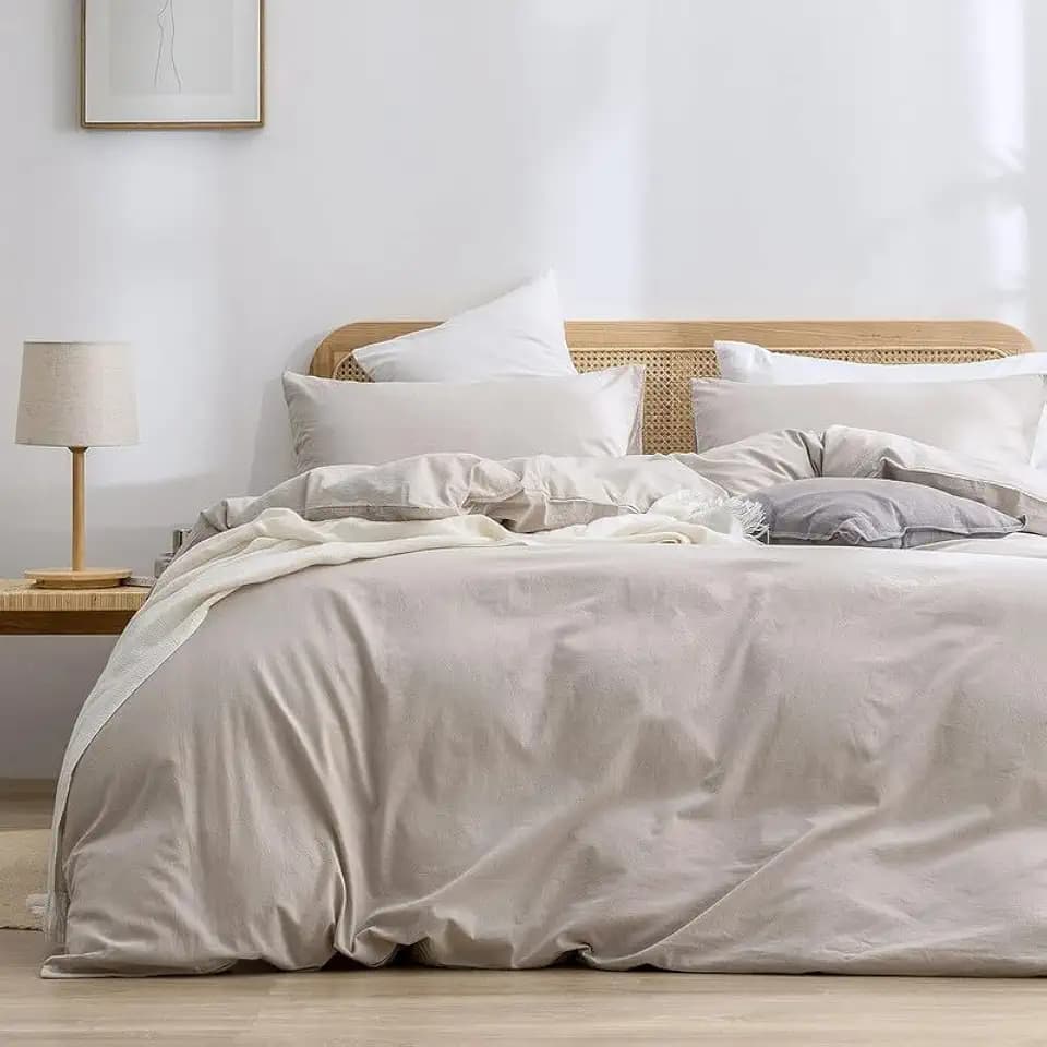 Gezu Bettbezug 240 x 260 cm, Beige, Baumwolle, Leinen, Farbe, Bettwäsche 240 x 260 cm, Öko-TEX zertifiziert, Bettwäsche für Erwachsene, atmungsaktiv, Bettbezug aus Baumwolle mit Reißverschluss und 2