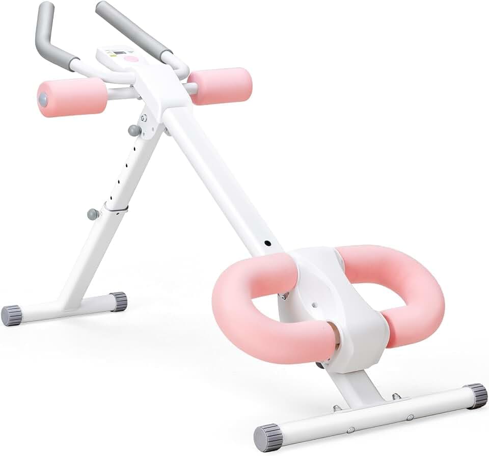 OLIXIS Adjustable Ab Machine for Stomach Workout, Core Workout Equipment for Home Gym, Ab Trainer with 2 Incline & 5 Height Levels, Knee & Elbow Protection, 440LBS, LCD Display, Foldable, Pink