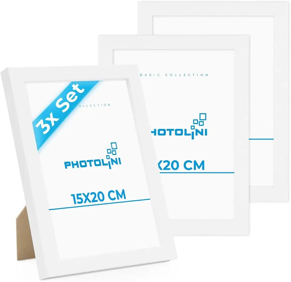 PHOTOLINI Bilderrahmen 15x20 Weiß Holz MDF, 3er Set Bilderrahmen 20x15, Picture Frame mit Acrylglas, Fotorahmen 15x20 zum Aufhängen & Aufstellen, Rahmen 15 x 20 cm mit Zubehör für Fotos & Poster