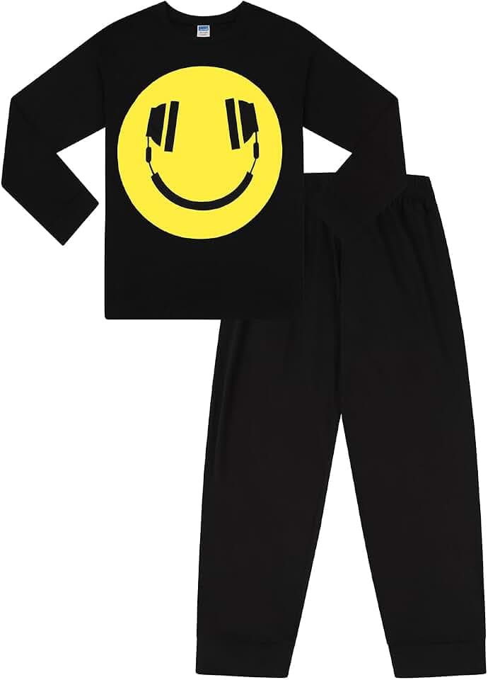 ThePyjamaFactory Jungen Happy Face Kopfhörer Langer Gaming Baumwolle Schlafanzug