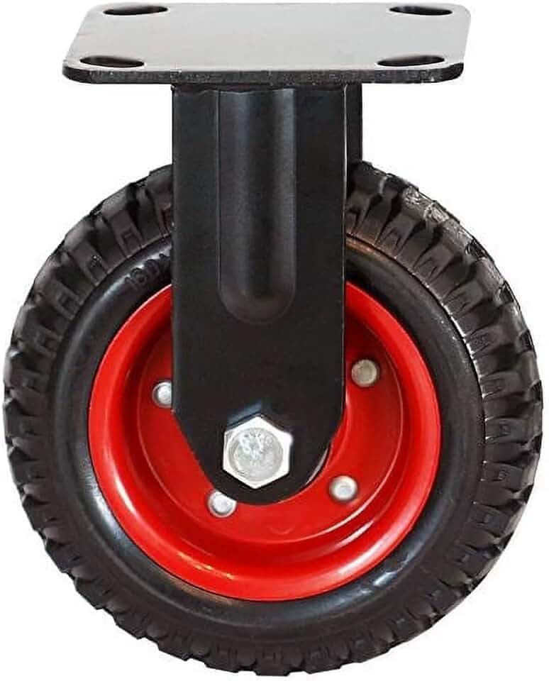 POWERTEC 8 Inch Caster Wheels, Heavy Duty Fixed Plate Casters with Rubber Knobby Tread for Workbench, Dolly, Cart, Trolley, Wagon, Toolbox and Chicken Coop, Large Rubber Castor Wheels, 1PK (17053V)