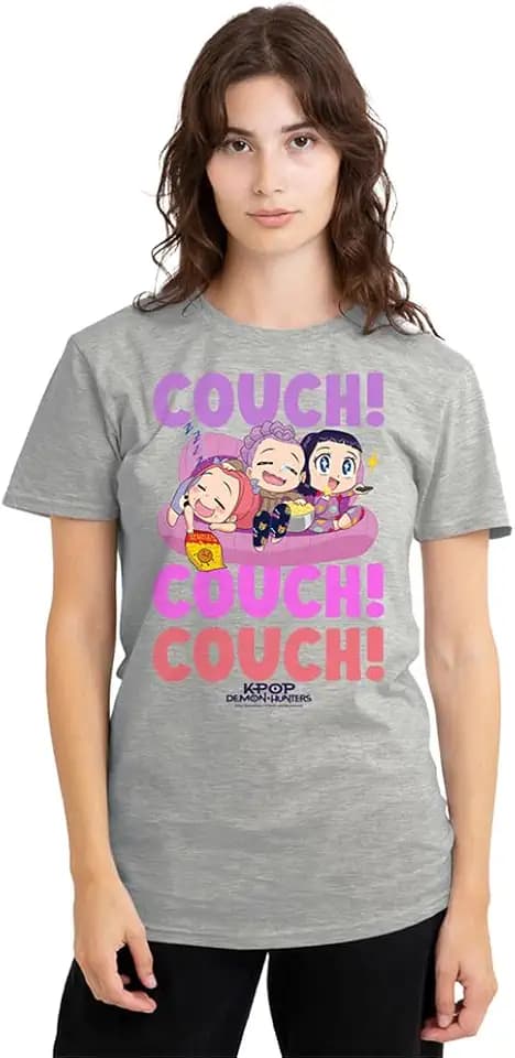 KPop Demon Hunters Damen Kpop Demon Hunters Huntrix Couch Couch Couch Ladies T Shirt, Athletic Heather T-Shirt (1er Pack)