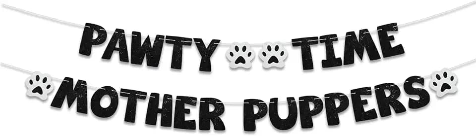 BEISHIDA Glitter Black Pawty Time Mother Puppers Banner - NO DIY - The Pet Birthday Banner - Puppy Birthday Decorations，Cute Cat/Dog Birthday Party Supplies，Dog Paw Party Bunting Sign，Puppy Dog Pennant Décor