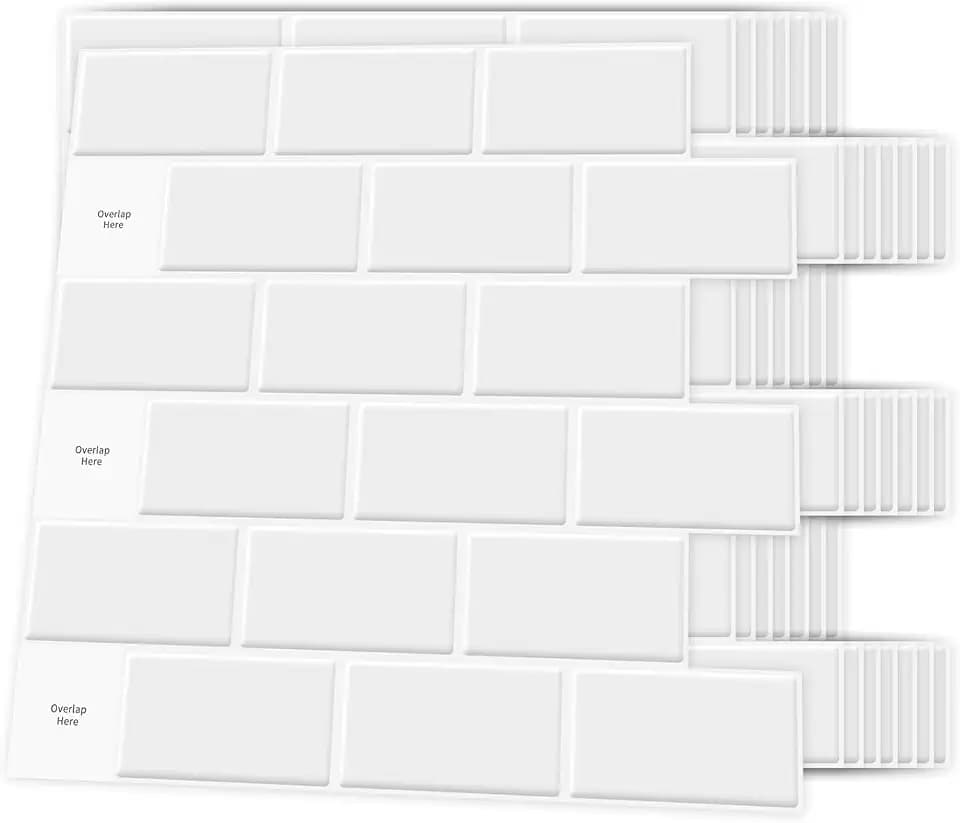 Art3d 10-Stück Fliesenaufkleber Klebefliesen Fliesenfolie Weiß | Wandaufkleber Metro Fliesen Fliesendekor Selbstklebend Wandfliesen RV Küche Bad