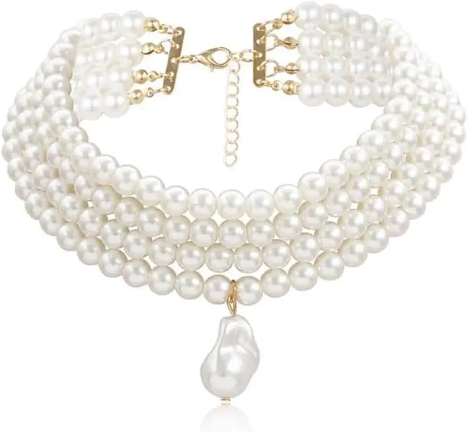 Vintage Pearl Choker Necklace for Women Elegant Multi-layered Pearl Pendant Necklace Irregular Wedding Bridal Necklace Retro Wedding Party Ball Costume Jewelry