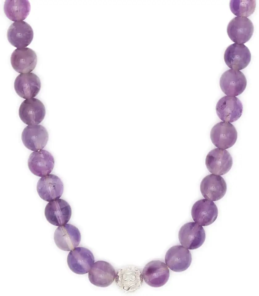 BERGERLIN Naturstein Perlenkette Damen Herren, 8mm, 925 Silber