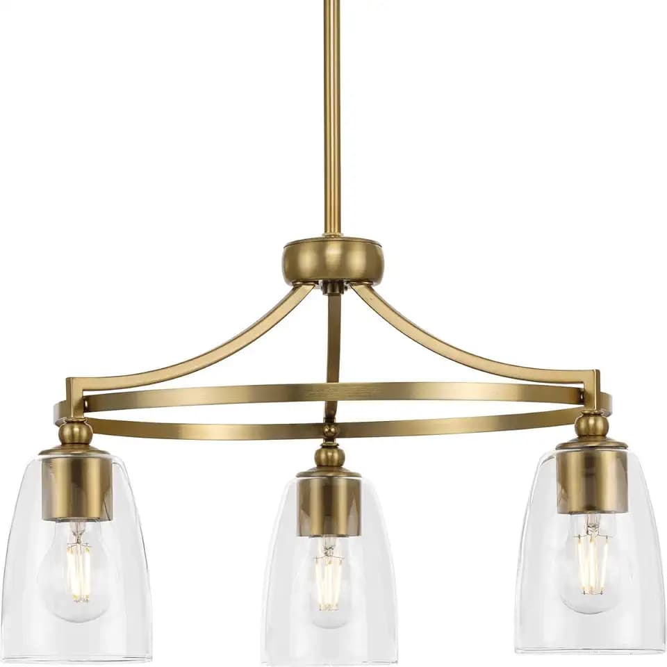 Parkhurst Collection 21 in. 3-Light Brushed Bronze Chandelier Clear Glass