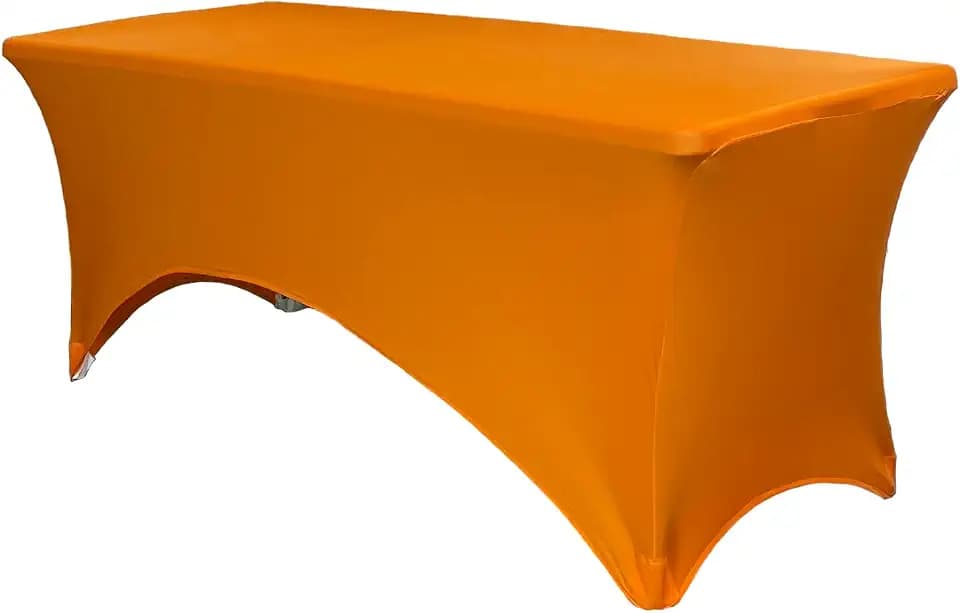 YOUR CHAIR COVERS Rectangular Spandex Table Covers 6ft Fitted Tablecloth Wedding Event Patio Decorations Elastic Fabric Stretch Tables Cover for 6 ft Folding Table (Orange)