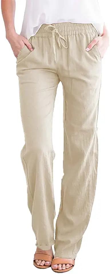 CheChury Sommerhose Damen Leicht Freizeithose Frauen Loose Fit Sweathose Straight Bein Hose Leinenhose Lange Loose Beach Pants Weite Casual Strandhose Strand Jogginghose Hosen Lässige Stoffhose