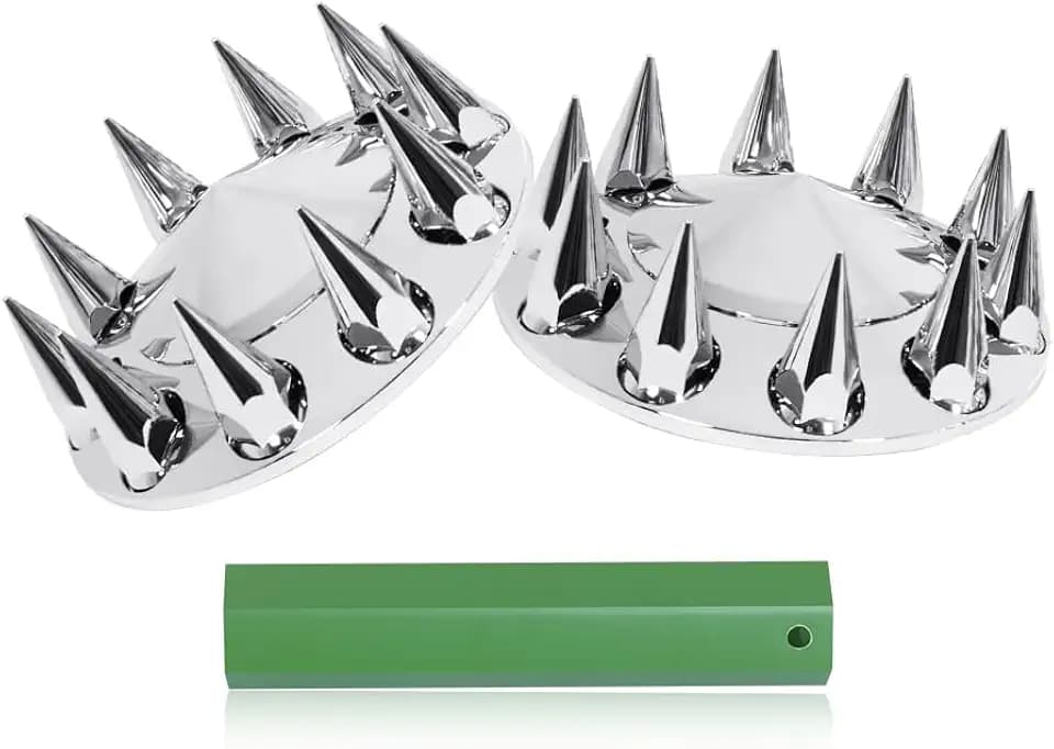 Chrome ABS Plastic Front Hub Caps Wheel Axle Covers with 33 mm Screw on Lug Nut Covers for Semi Trucks 1 Pair (Spiked)