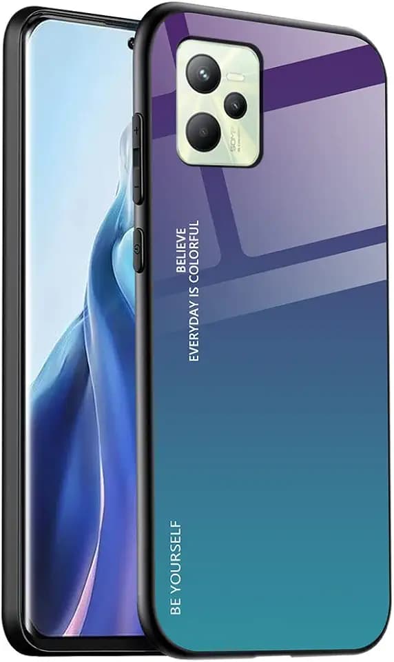 DOINK Schutzhülle aus Verlaufsglas für Realme C35/Narzo 50A Prime, Bunte Schutzhülle aus Hartglas + TPU-Silikon – Farbe 3