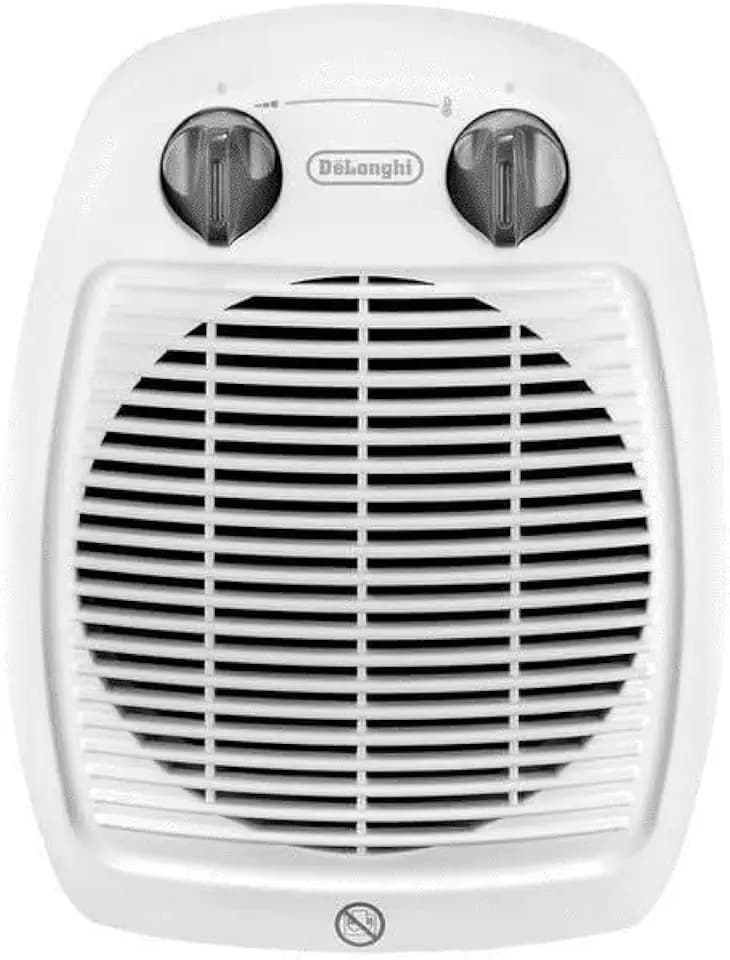 De'Longhi Hva 3220 vertikaler Heizlüfter, geräuschlos, 2 Leistungsstufen, Tropfschutz, Thermostat, Griff, Frostschutz, doppelte Isolierung, weiß