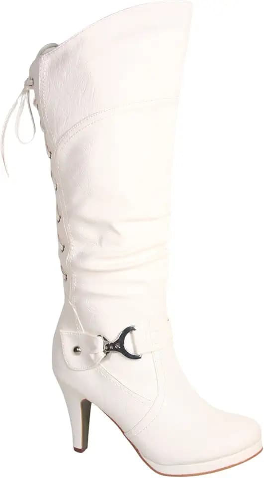 TOP Moda Womens Page-65 Knee High Round Toe Lace-Up Slouched High Heel Boots