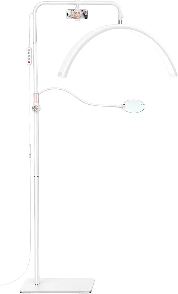 AURELLE 28-in Half Moon Lash Light - Lash Lamp with 4X Magnifier & Phone Holder,Esthetician Light for Eyelash Extensions,Nail Art,Tattoo,Skincare,Salon,Adjustable Brightness,Rotating Head,White