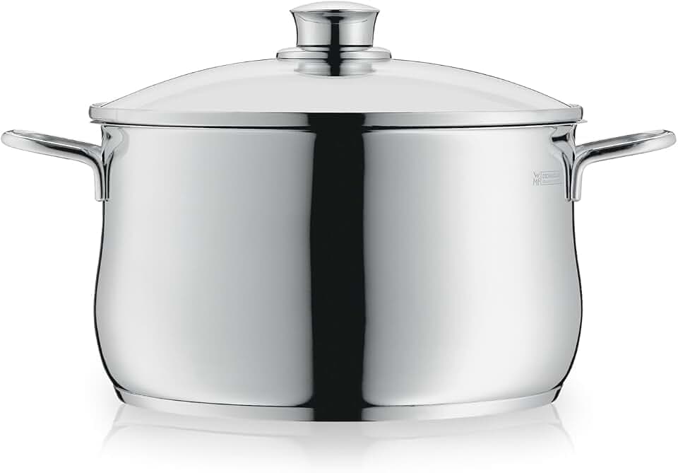 WMF Diadem Plus Kochtopf Induktion 24 cm – 6,5 l großer Fleischtopf aus Cromargan Edelstahl mit Glasdeckel, hohem Rand, spülmaschinenfest, langlebig und unbeschichtet für gesunde, leckere Mahlzeiten