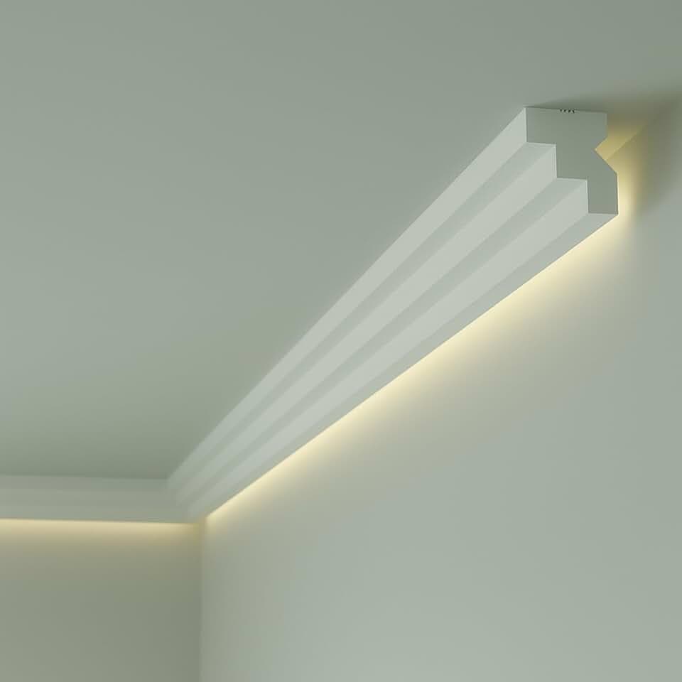 Pushglossy 9 Pc 47.2"(Total 35.4Ft) Ceiling Crown Molding with LED Duct Kit