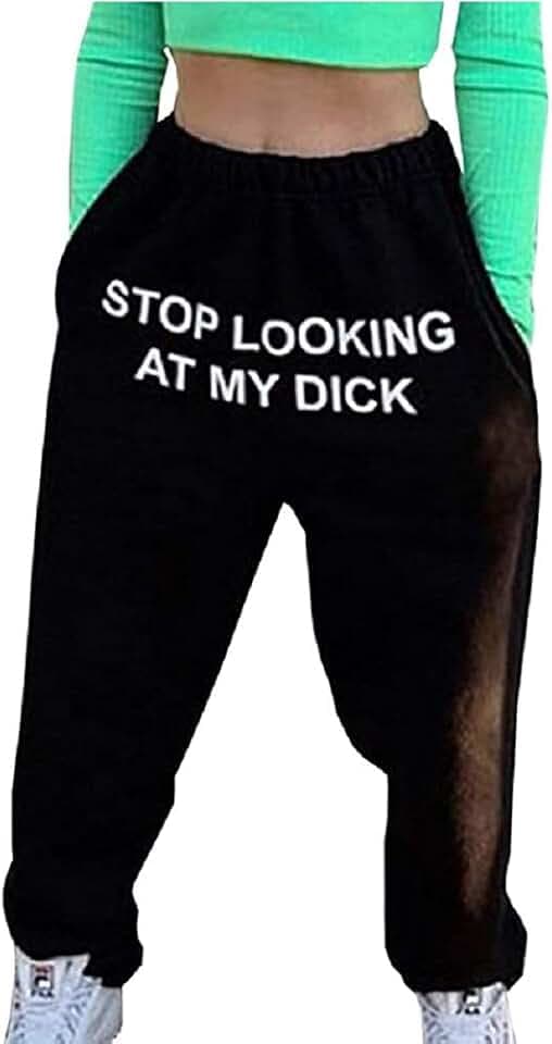 Damen Cargohose Sport Bedruckt Slogan Stop Looking at My Hohe Taille Style Hip Hop Jogginghose für Damen