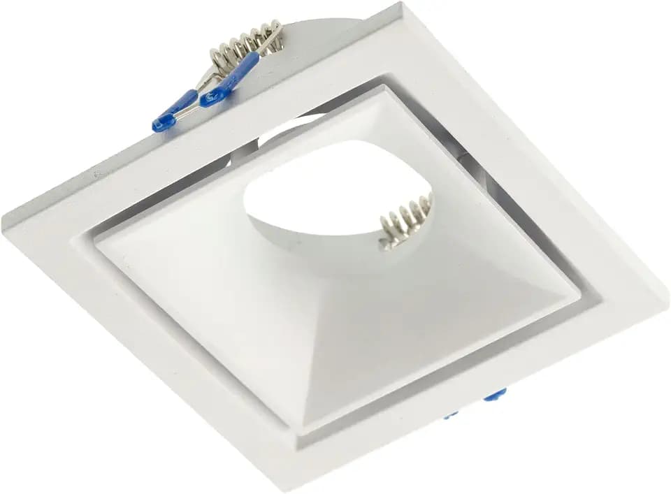 GTV Einbaustrahler CANNA quadratisch, schwenkbarer Spot, für MR16 Leuchtmittel, Einbaumaß 84-86mm, max. 50W, IP20, Deckenspot aus Stahl, Weiß Matt