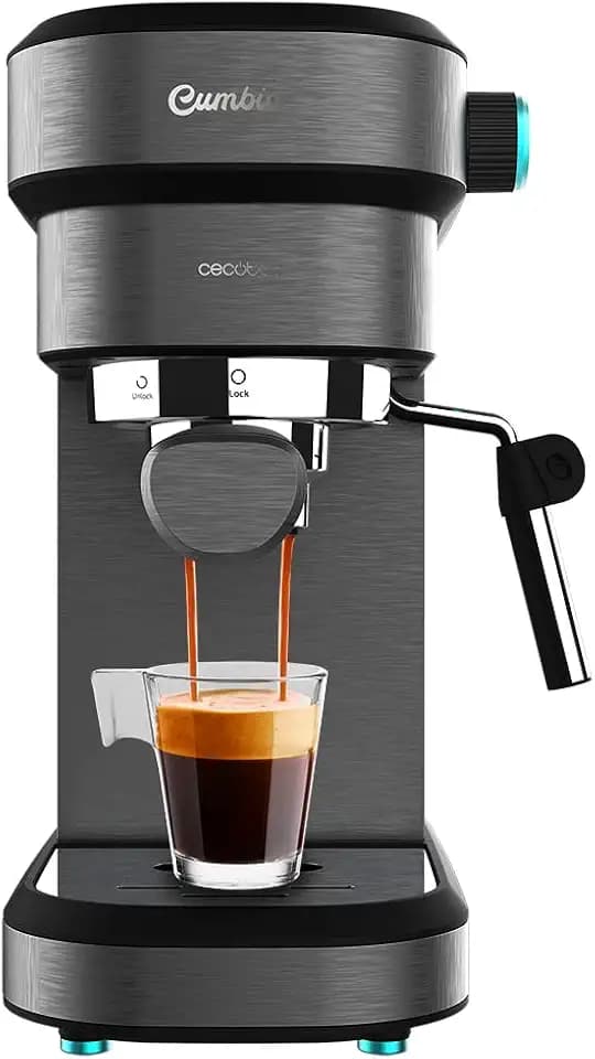 Cecotec Espressomaschine Cafelizzia 890 Dunkel. Espressos und Cappuccino, 1350 W, Thermoblock-System, 20 Bar Druck, Automatikmodus für 1-2 Kaffees, schwenkbares Dampfrohr, 1,2 Liter Kapazität