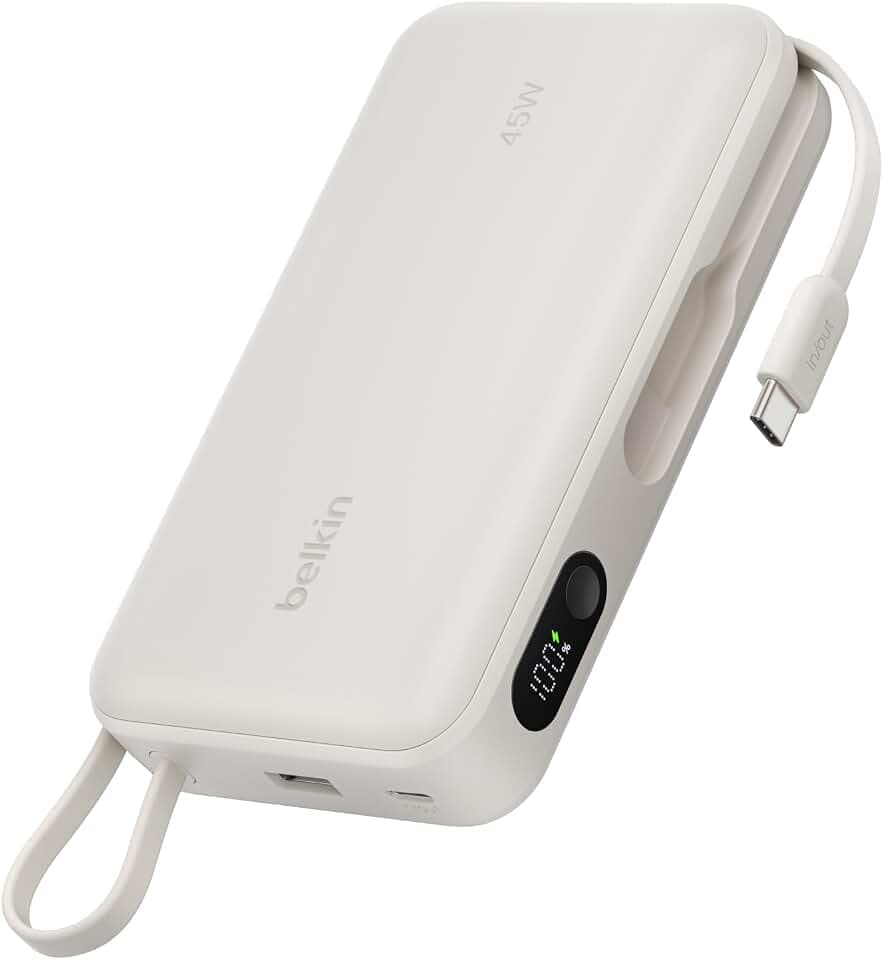 Belkin 20000mAh 45W Portable Charger Power Bank with Integrated USB C Cable