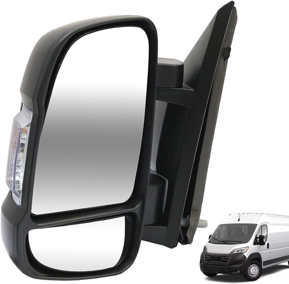 Left Driver Side Mirror FIT 2014–2025 Ram ProMaster 1500/2500/3500 Cargo Van – Manual Folding, Turn Signal Light, Temperature Sensor, Non-Heated Glass Without Power – Replace OE# CH1320417 5VE99JXWAB