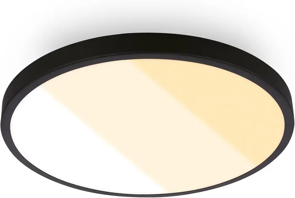 BRILONER - LED Deckenlampe, Warmweiß bis Neutralweiß, IP44 Spritzwasserschutz, Sehr hell, Deckenleuchte, Feuchtraumleuchte, Deckenlampe Badezimmer, Badezimmer Lampe, Küchenlampe, 24x6 cm, Schwarz
