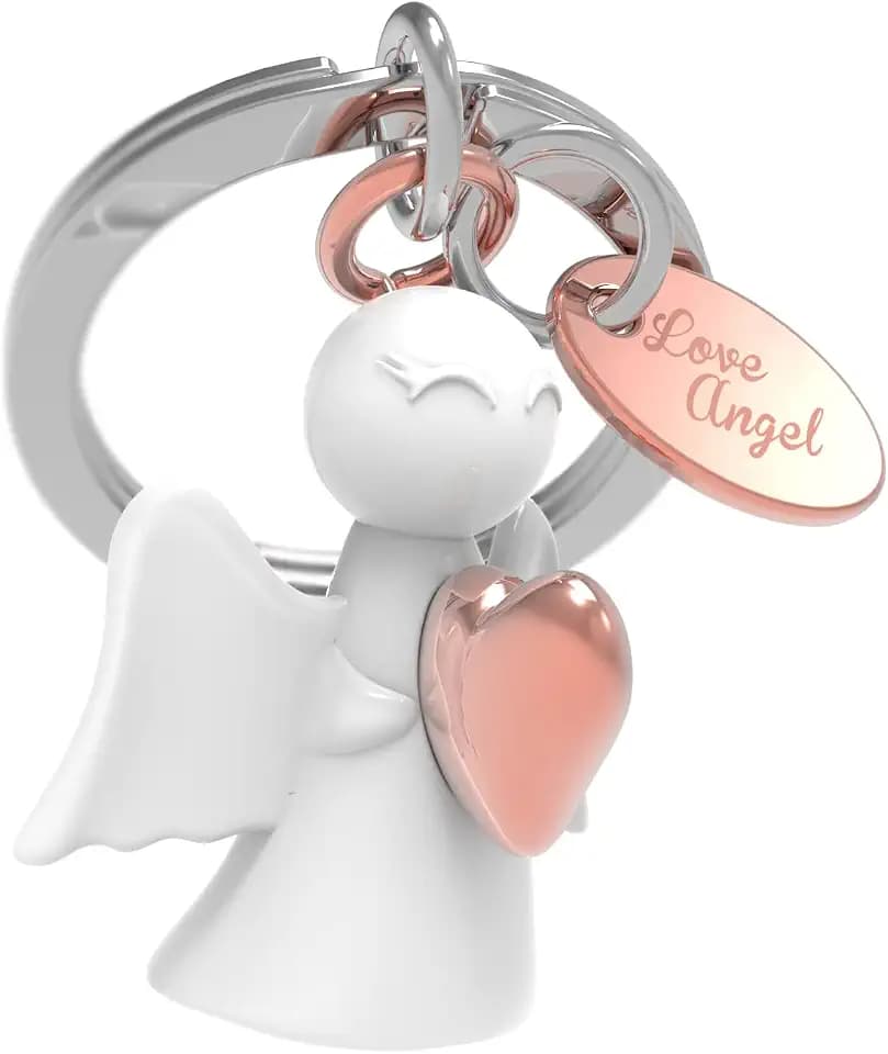O meta[l]morphose METALMORPHOSE – Schlüsselanhänger Schutzengel mit Charm Love Rose Gold – MTM801-02, Weiß, Roségold, Einheitsgröße, modern, Weiß, Roségold, Taille unique, Zeitgenössisch