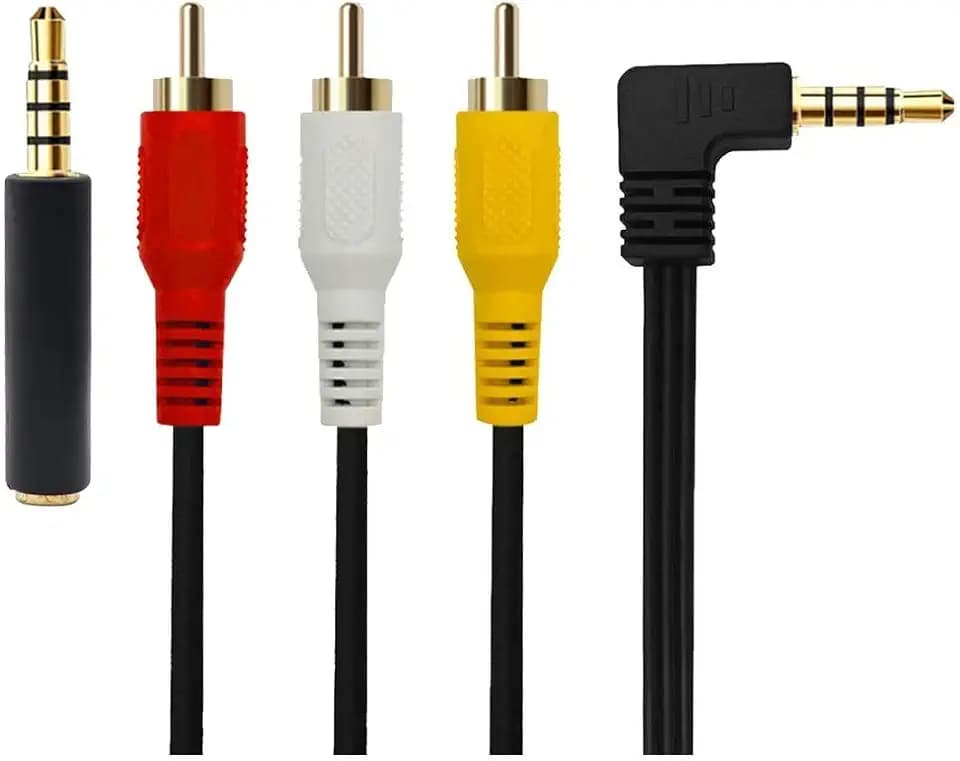 QiCheng&LYS 3.5 mm to RCA AV Camcorder Video Cable,3.5mm Male to 3RCA Male Plug Stereo Audio Video AUX Cable for Smartphones,MP3, Tablets,Speakers,Home Theater - 3.5mm Elbow 2.5m