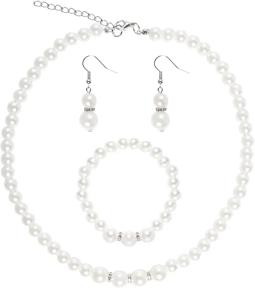 Jmkcoz Women Jewelry Set Silver Necklace Earrings Bracelet Rhinestone Crystal Bridal Wedding Jewelry Sets for Brides Bridesmaid Wedding Party