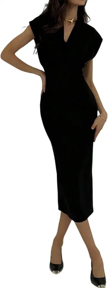 OYOANGLE Women's Notched Neck Bodycon Long Dress