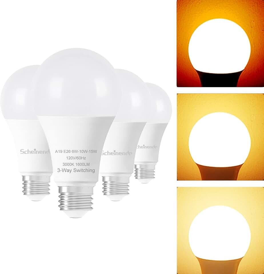 3-Way Led Light Bulbs 30 70 100 Watt Equiv, A19 E26 Bulb, Warm White, 4PK