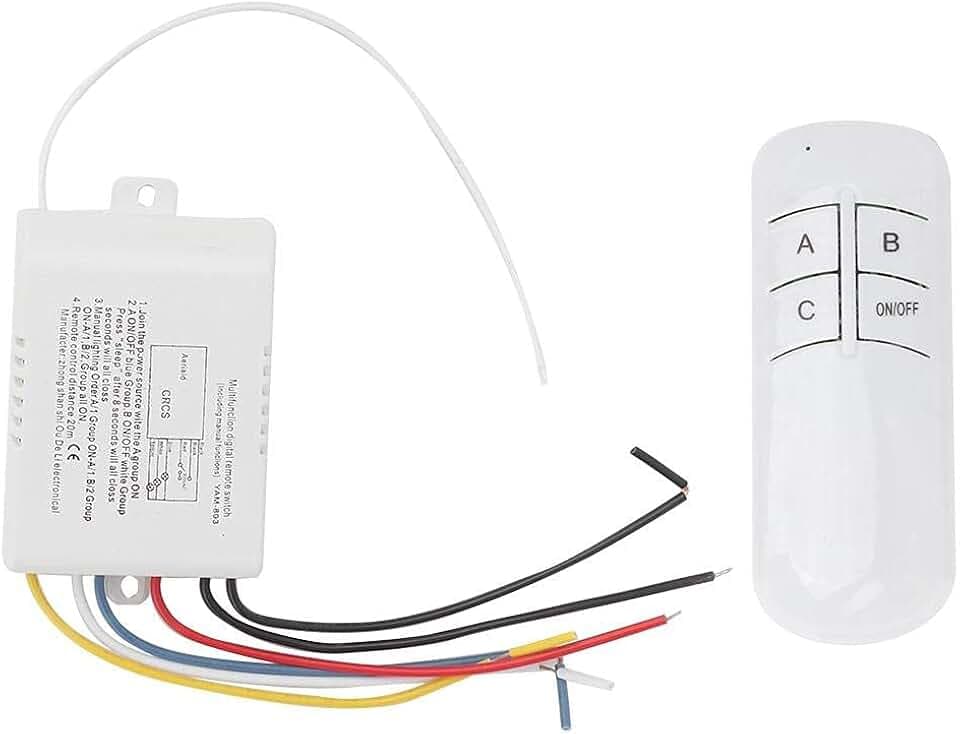 220 V Wandschalter mit Fernbedienung, On/Off, kabellos, 3-Wege-Schalter, Ein/Aus-Schaltung, digitaler Wandtaster für Beleuchtung und Ventilator, Funkfernbedienung Set (Sender + Empfänger)