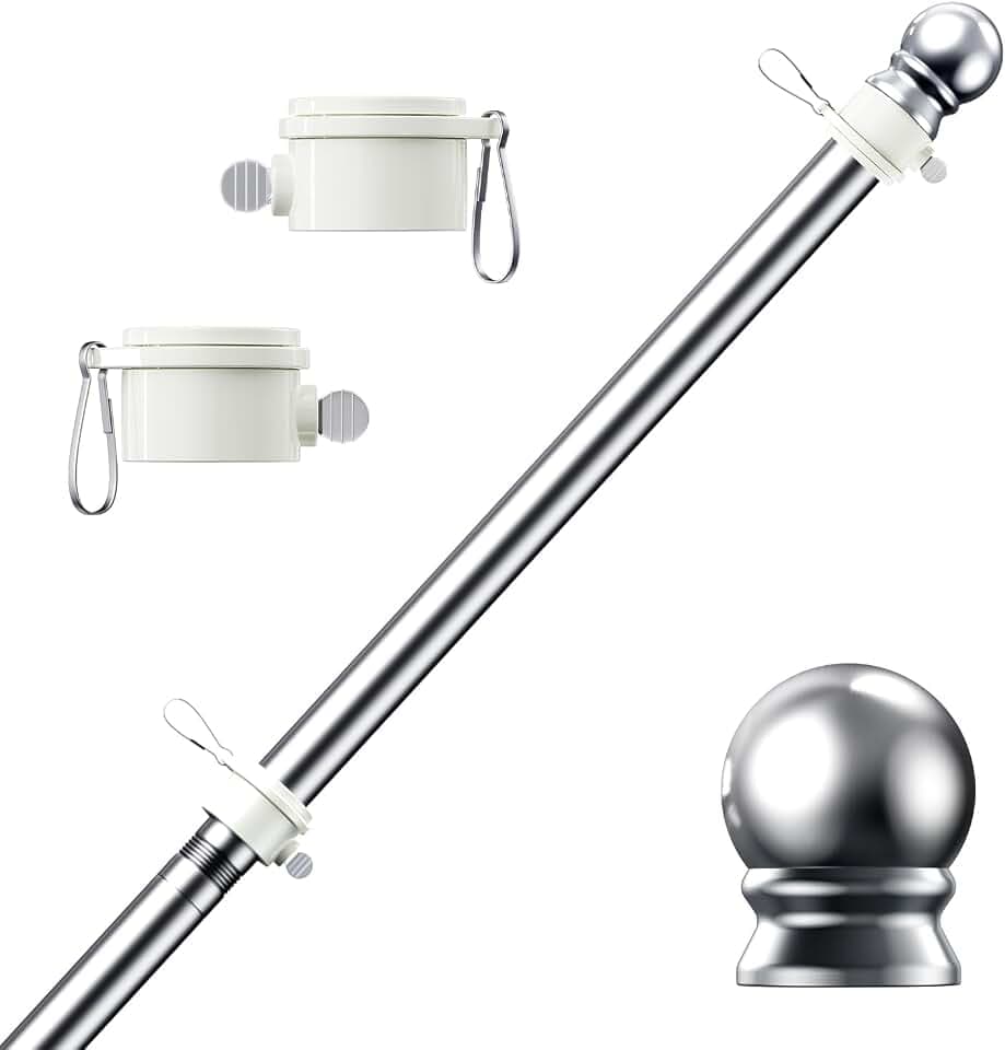 PHITRIC Flag Pole, Tangle Free Spinning Stainless Steel Rustproof Flagpole for 3x5 Sports Fan Outdoor Flags for Outside House (Silver, 5FT, Without Bracket)