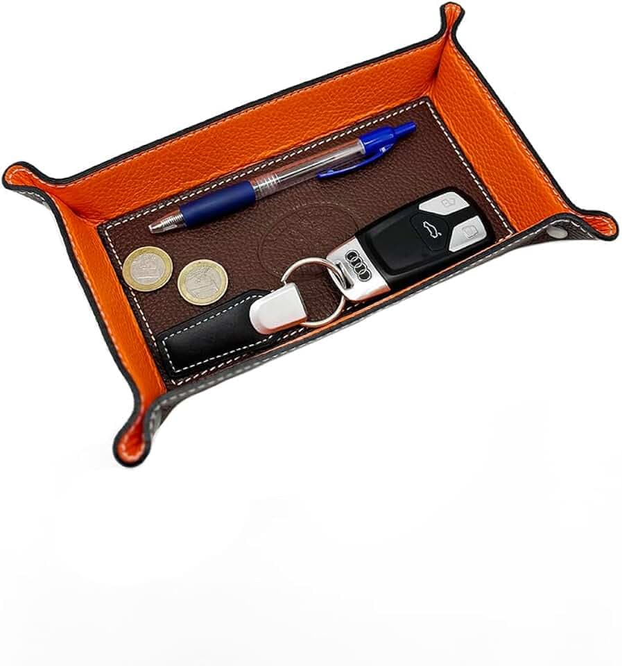 FrasiBags Taschenleerer Leder - Vide Poche - Ledertablett Organizer, Praktische rechteckig Aufbewahrungsbox für Uhren, Schlüssel, Münzen, Handys und Büroausstattung, Mittel (Braun)